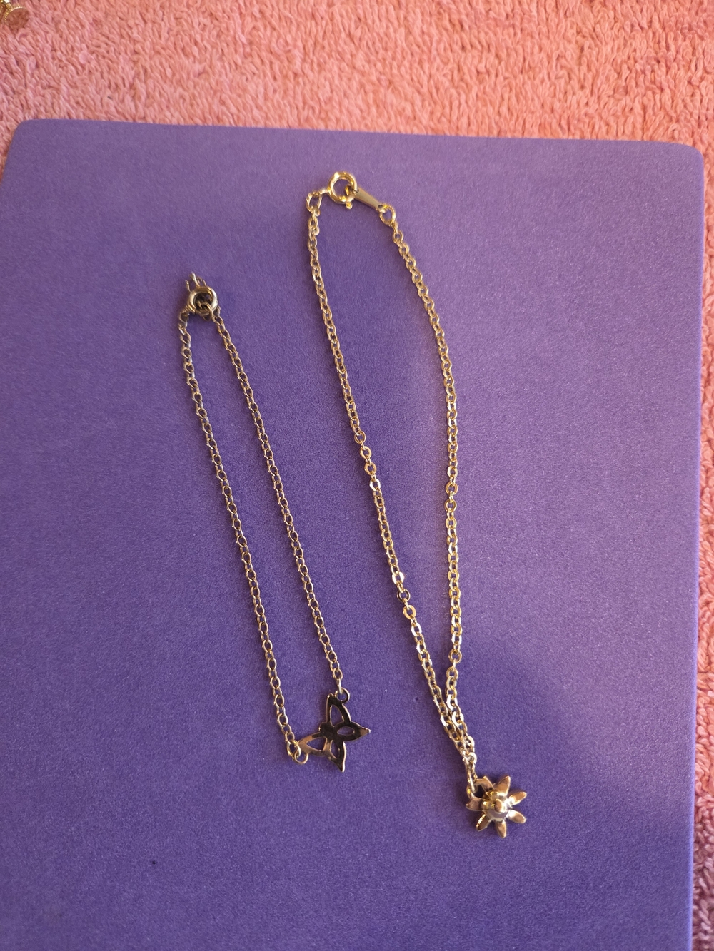 Gold Flower Pendant Bracelet and  Butterfly Anklet - Women Jewelry